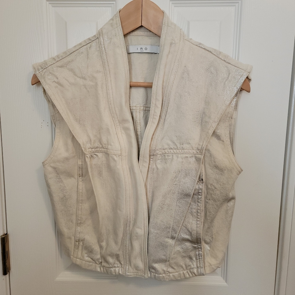 Iro Off White and Silver Metallic Denim Vest Size 38 (US 8) - Picture 2 of 5